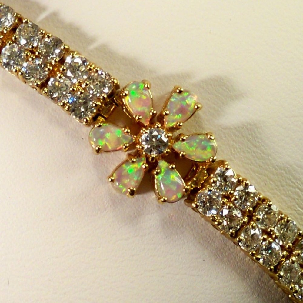 New 14K Gold P, Jelly Opals Flowers, Cubic Zirconias DESIGNER Bracelet